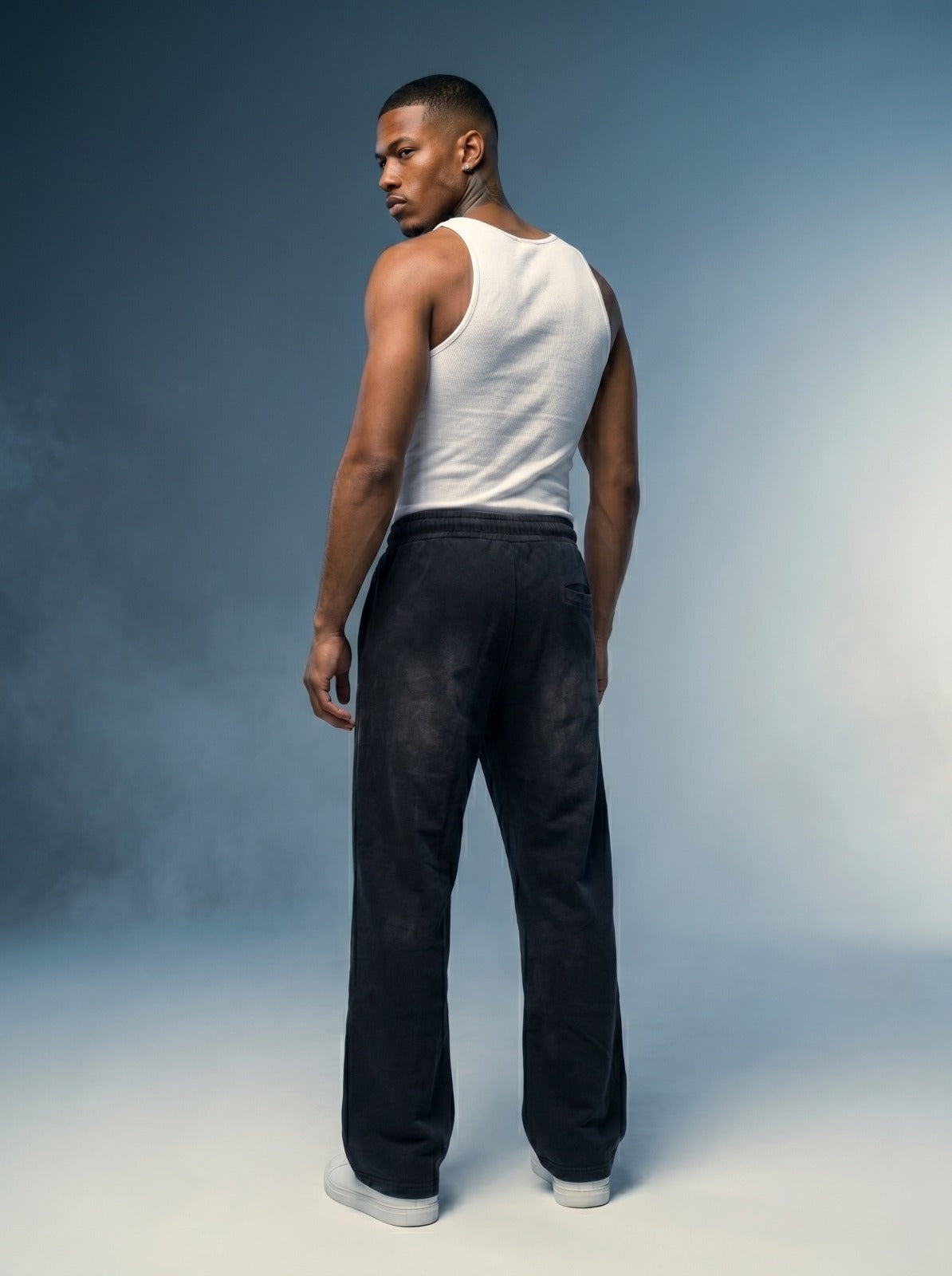 Black spray wash panel jogger