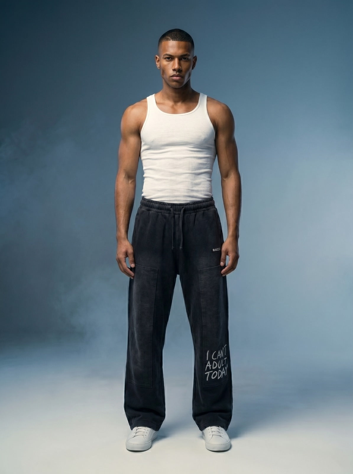 Black spray wash panel jogger